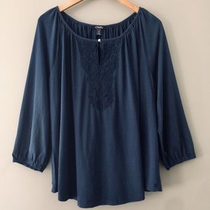 Chaps Raglan Lace Peasant Top Size XL